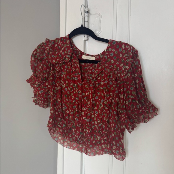 Doen Red Floral Selma Top - Picture 1 of 4